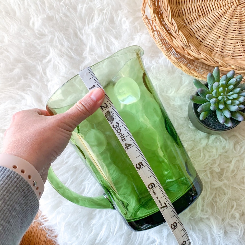 VTG MCM Green Emerald Glass "Thumbprint" Pitcher - Picture 6 of 7